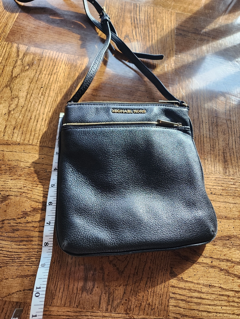 Michael Kors Black Leather Messenger Crossbody with Gold Hardware